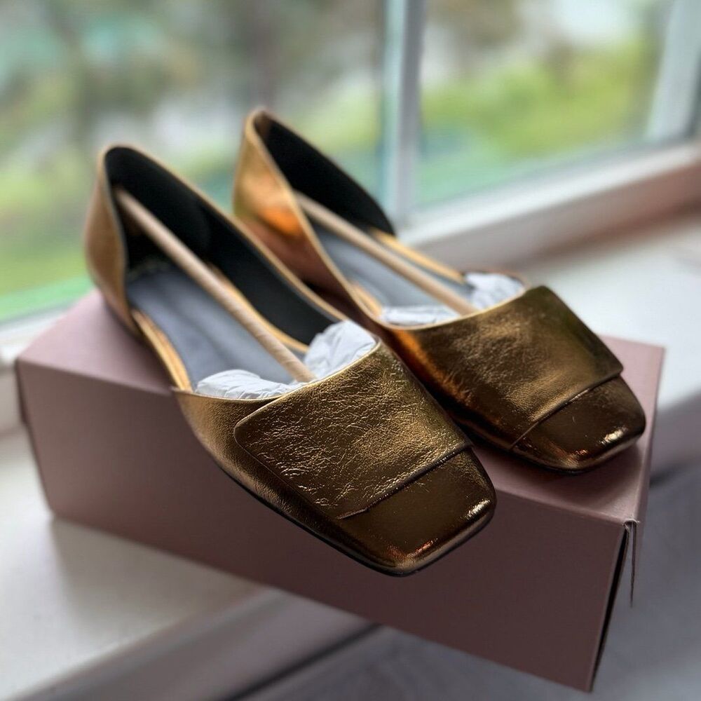 SARTO by Franco Sarto Tracy Square Toe Flats in Bronze Leather Size 6 NEW!